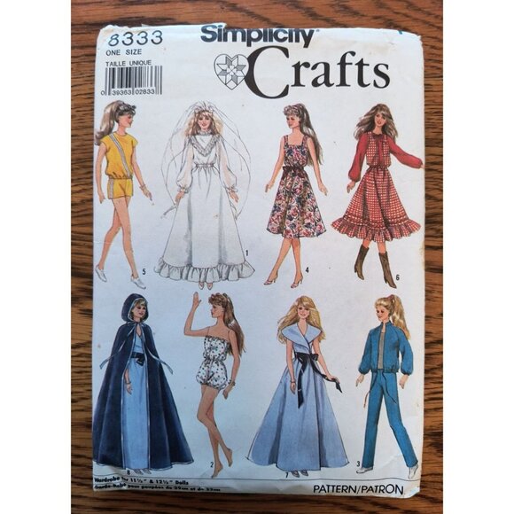 Simplicity 8333 Vintage Doll Clothes Sewing Pattern For Barbie & 11.5"-12.5" Dol - Picture 1 of 4